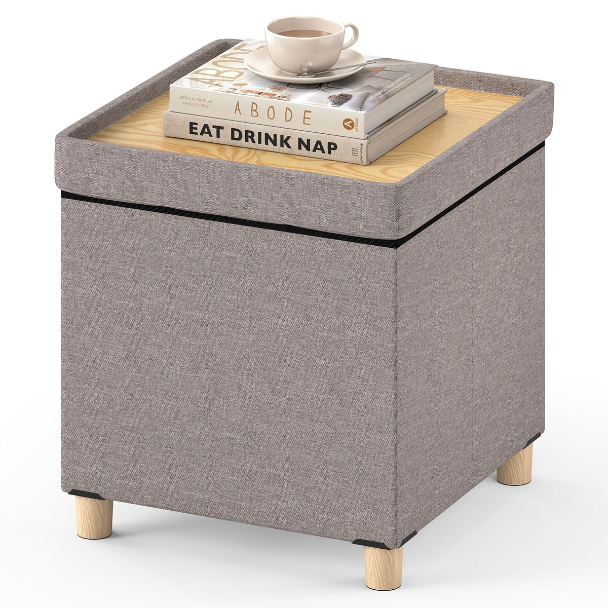 Goflame 18 Inches Ottoman with Storage and Rubber Wood Legs