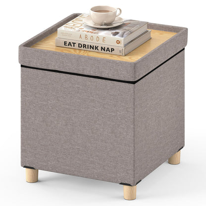 Goflame 18 Inches Ottoman with Storage and Rubber Wood Legs