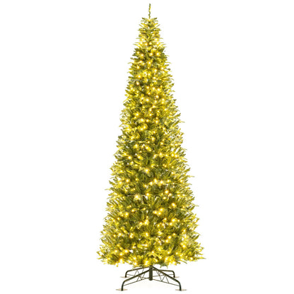 Goflame 12 FT Tall Pre-Lit Hinged Xmas Tree with Quick Power Connector