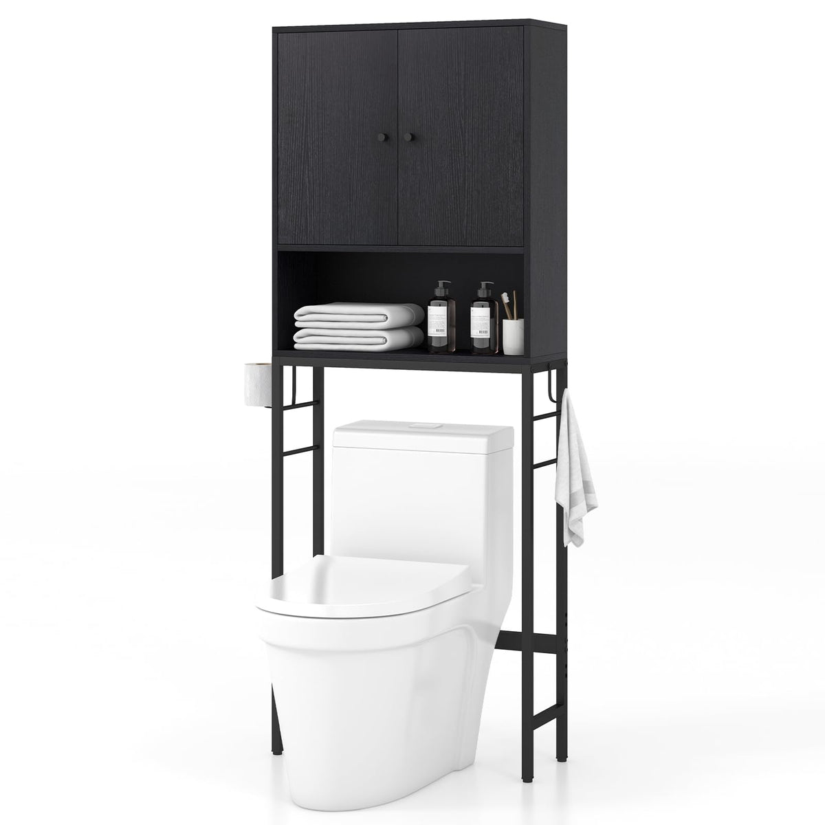 Goflame Over The Toilet Storage Cabinet - Toilet Shelf Rack with Anti-Tip Device