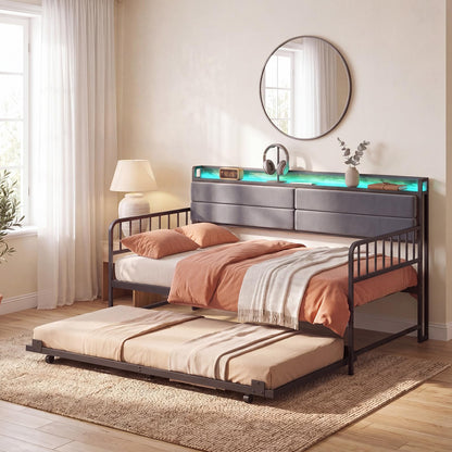 Goflame Daybed with Trundle Twin Bed Frame