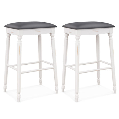 Goflame Bar Stools, 29"/24" Bar Height Saddle Stools w/Padded Seat, Rubber Wood Legs, Footrests & Antiqued Surface