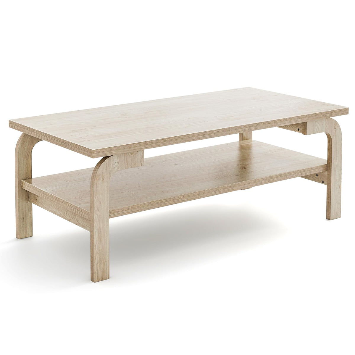 Goflame 2-Tier Coffee Table with Storage, 47” Mid Century Rectangle Accent Table with Open Shelf