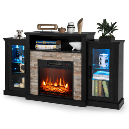 Fireplace TV Stand with LED Lights for TV up to 65”, Entertainment Center with 18” Electric Fireplace