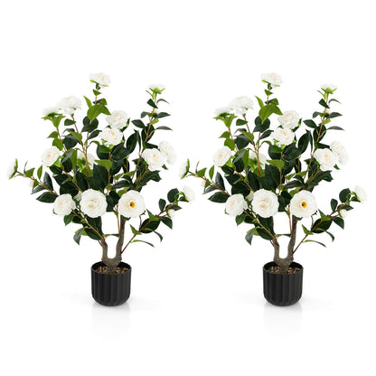 GOFLAME 38” Artificial Camellia Tree 2 Packs