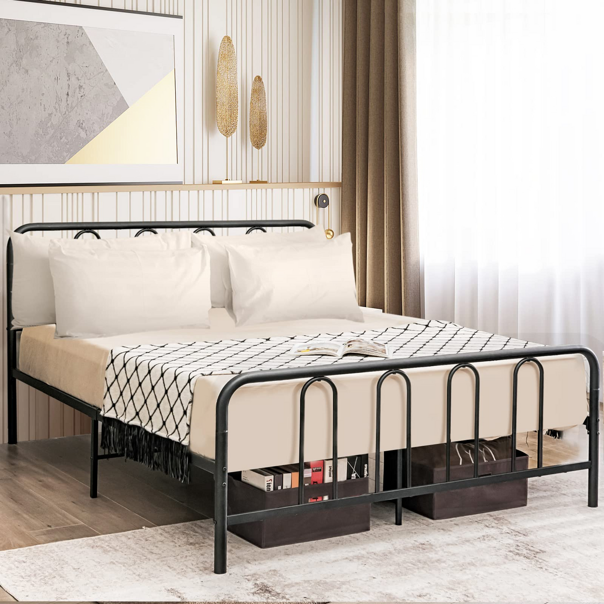 Goflame Full Size Metal Bed Frame, Modern Bed Frame