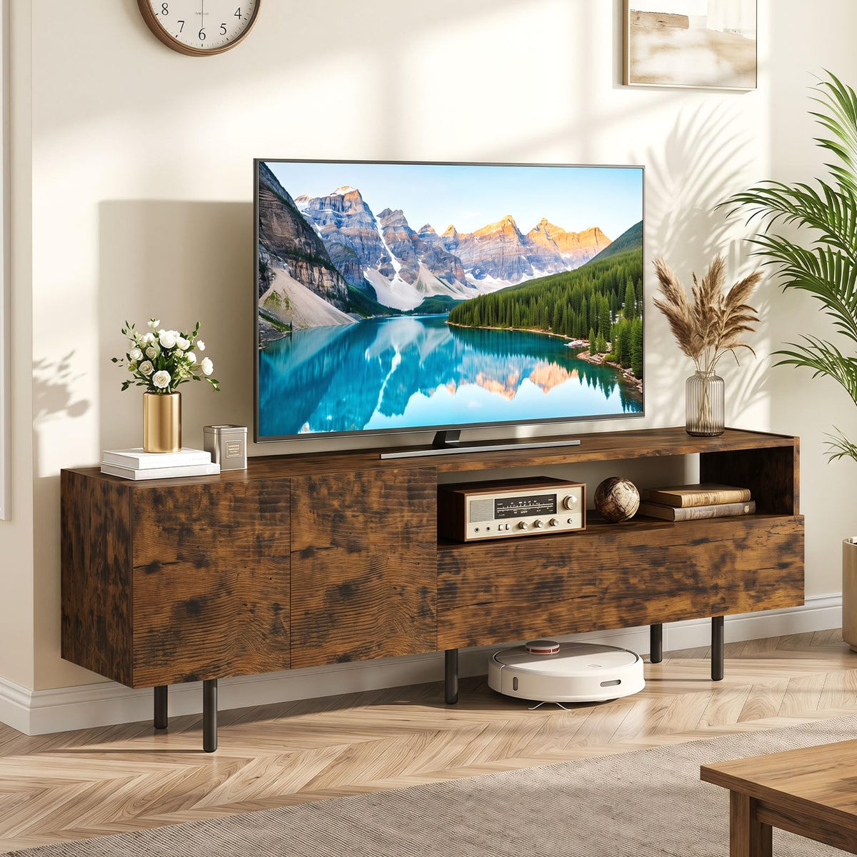 Goflame Wooden TV Stand for TVs up to 70" with Storage Cabinet