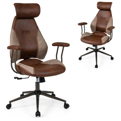 Goflame Ergonomic Mid Century Modern Faux Fur Computer Desk Chair with 2D Headrest