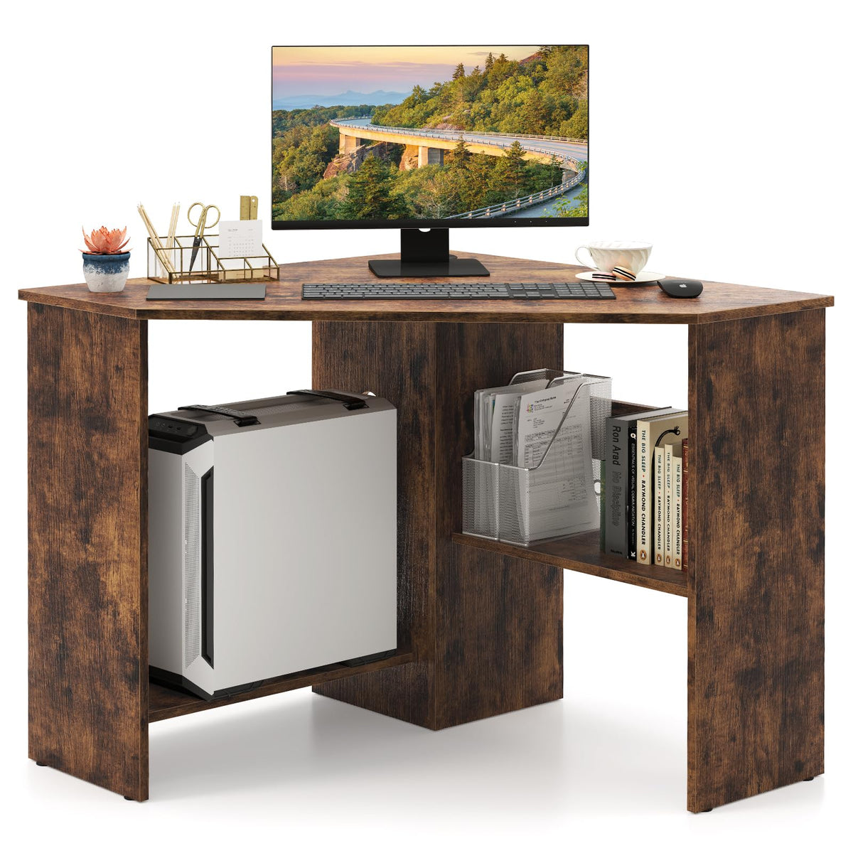 Goflame Computer Desk with Storage Shelves and CPU Stand