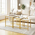 Goflame Nesting Coffee Table Set of 3 | Faux Marble Coffee Table with Metal Frame