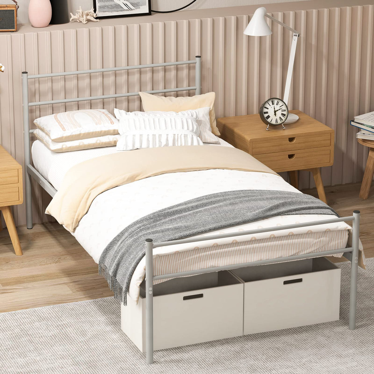 Goflame Twin Size Metal Bed Frame with Headboard & Footboard, 13.5 Inch Platform Bed Frame