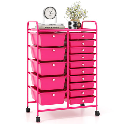 Goflame 15-Drawer Organizer Cart Office School Rolling Storage Cart