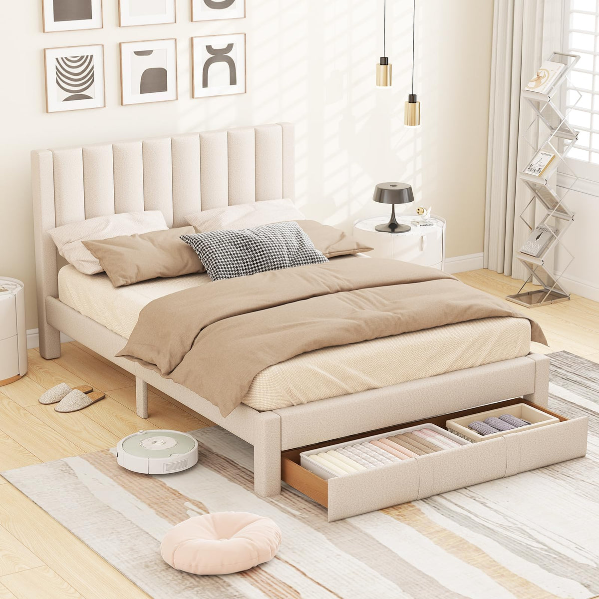 Goflame Queen Size Bed Frame with Storage Drawer