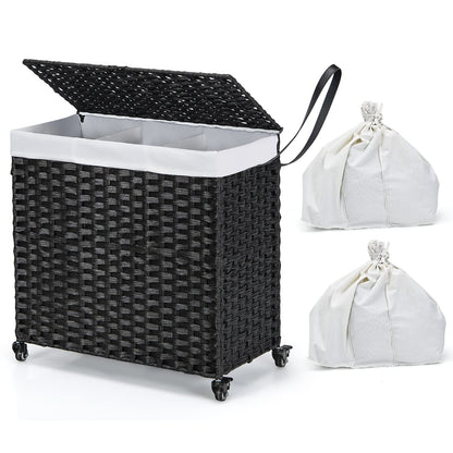 Goflame Laundry Hamper w/Wheels, 3 Section Hamper 125L w/2 Removable Liner Bags