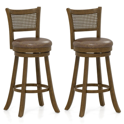 Goflame 30" Bar Height Bar Chairs with PE Rattan Backrest Upholstered Leathaire Barstools