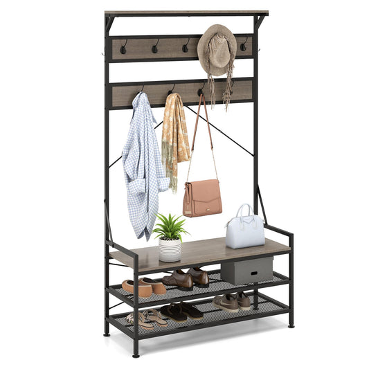 Goflame Freestanding Hall Tree with Shoe Storage Rack and 11 Hanging Hooks