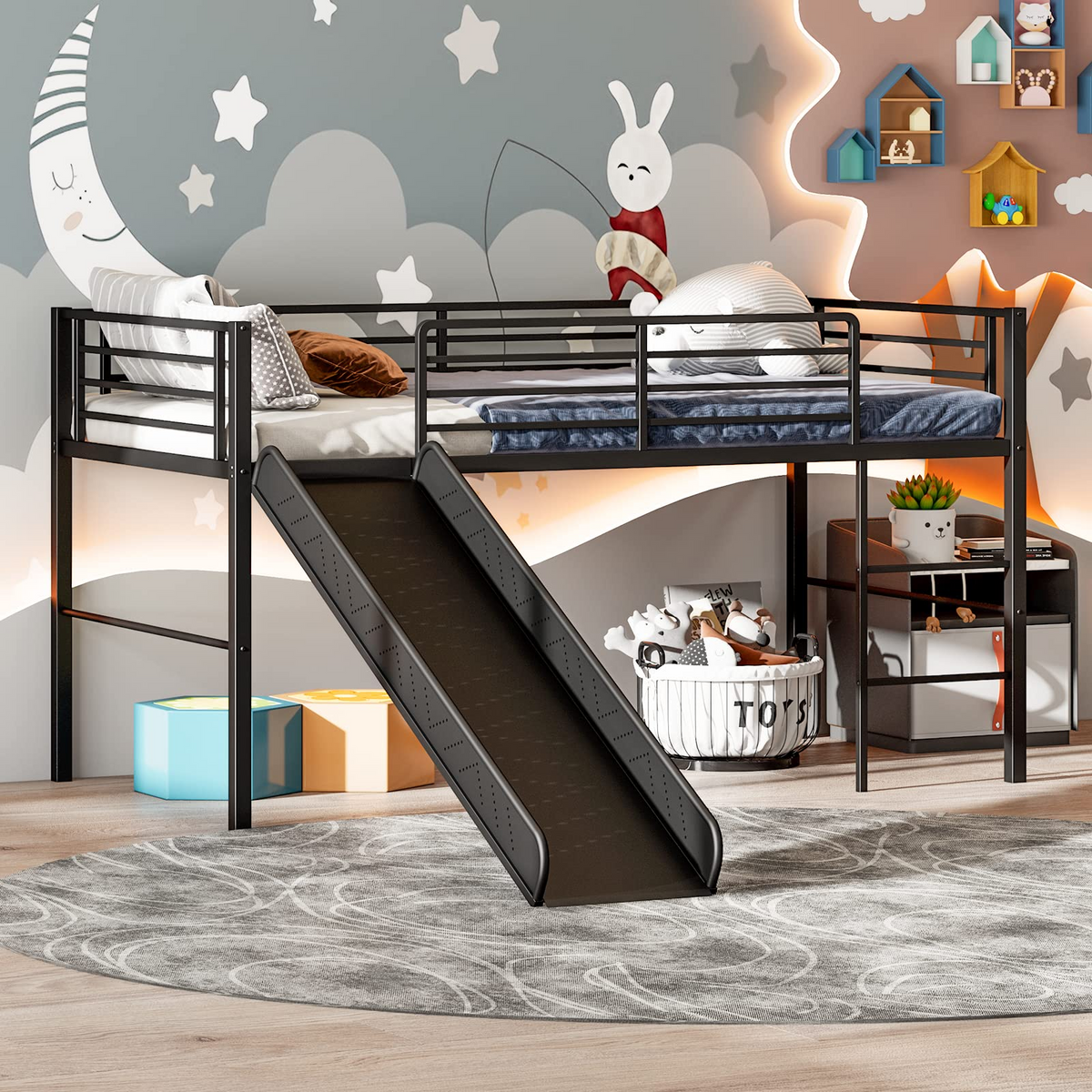 Goflame Twin Loft Bed with Slide