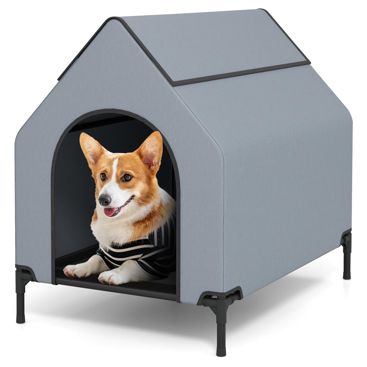 Goflame Dog House Outdoor Extra Large, Elevated Dog Bed with Weatherproof Canopy