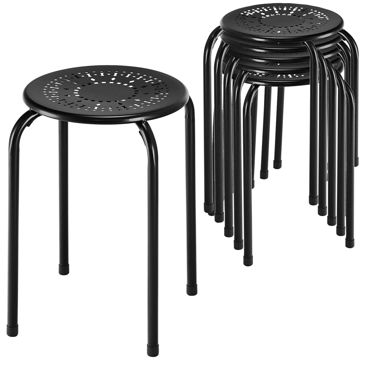 Goflame Round Metal Stool Set of 6-17.5" Height Stackable Stool with Anti-Slip Foot Pads