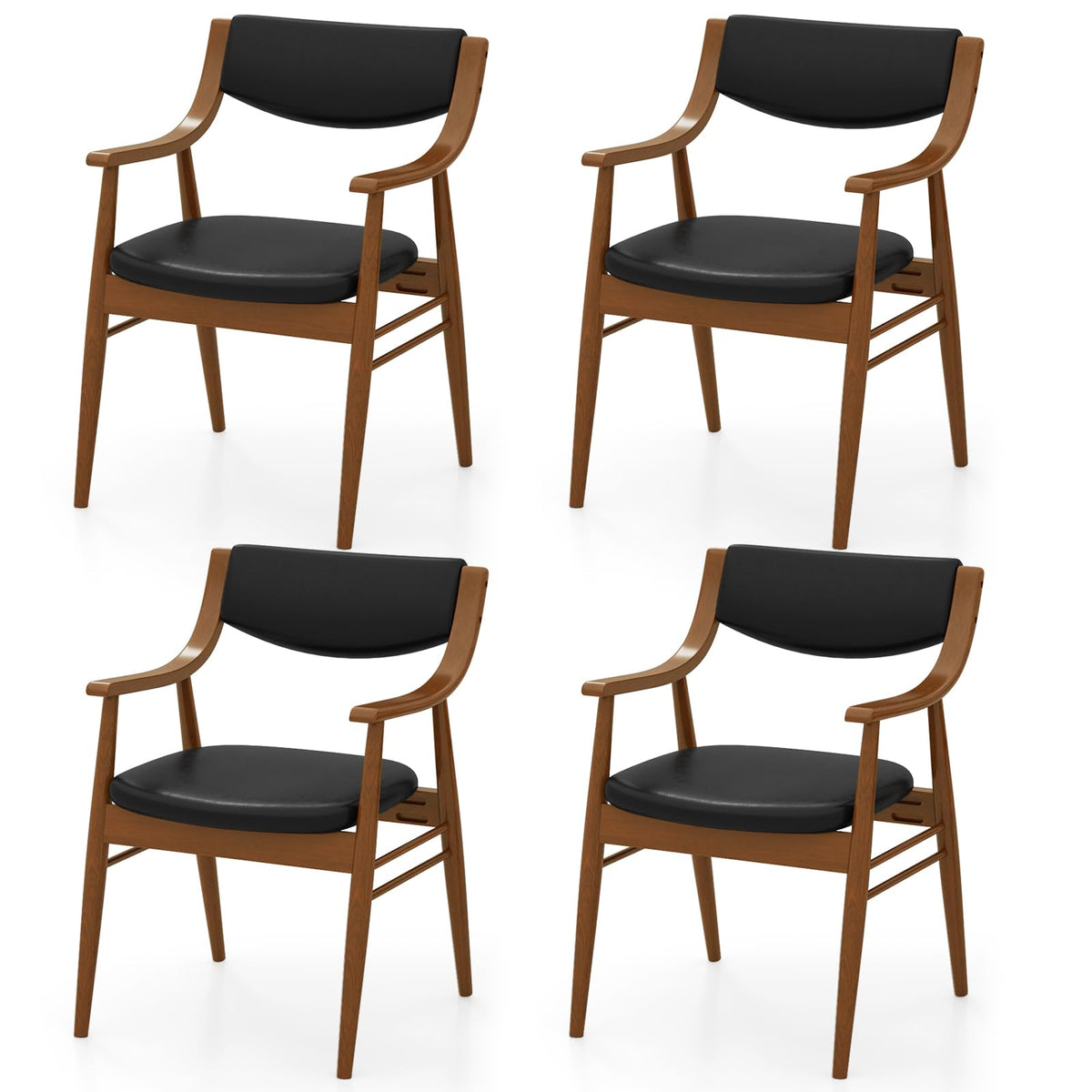 Goflame Wooden Dining Chairs Set of 2/4, PU Leather Upholstered Kitchen Chairs w/Padded Seat & Back
