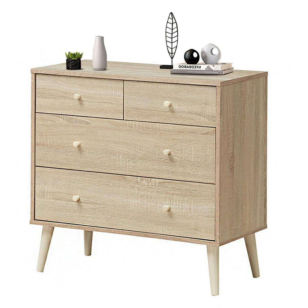 Goflame 4-Drawer Dresser, Free-Standing Chest Wood Legs and Sliding Rail