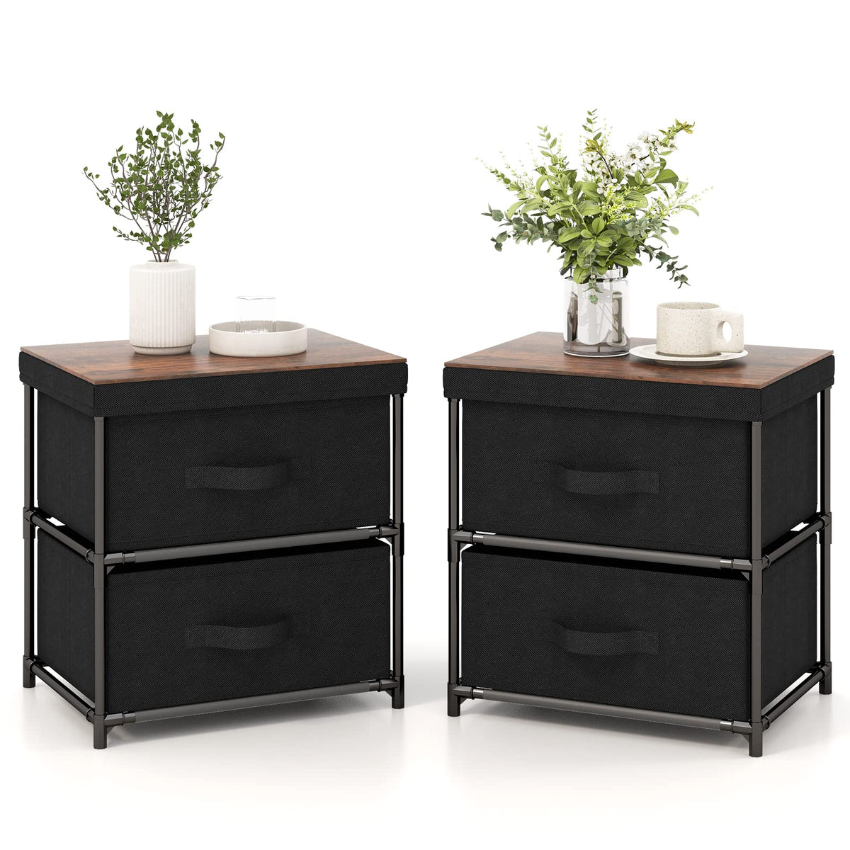 Goflame Nightstand Set of 2 with 2 Fabric Drawers