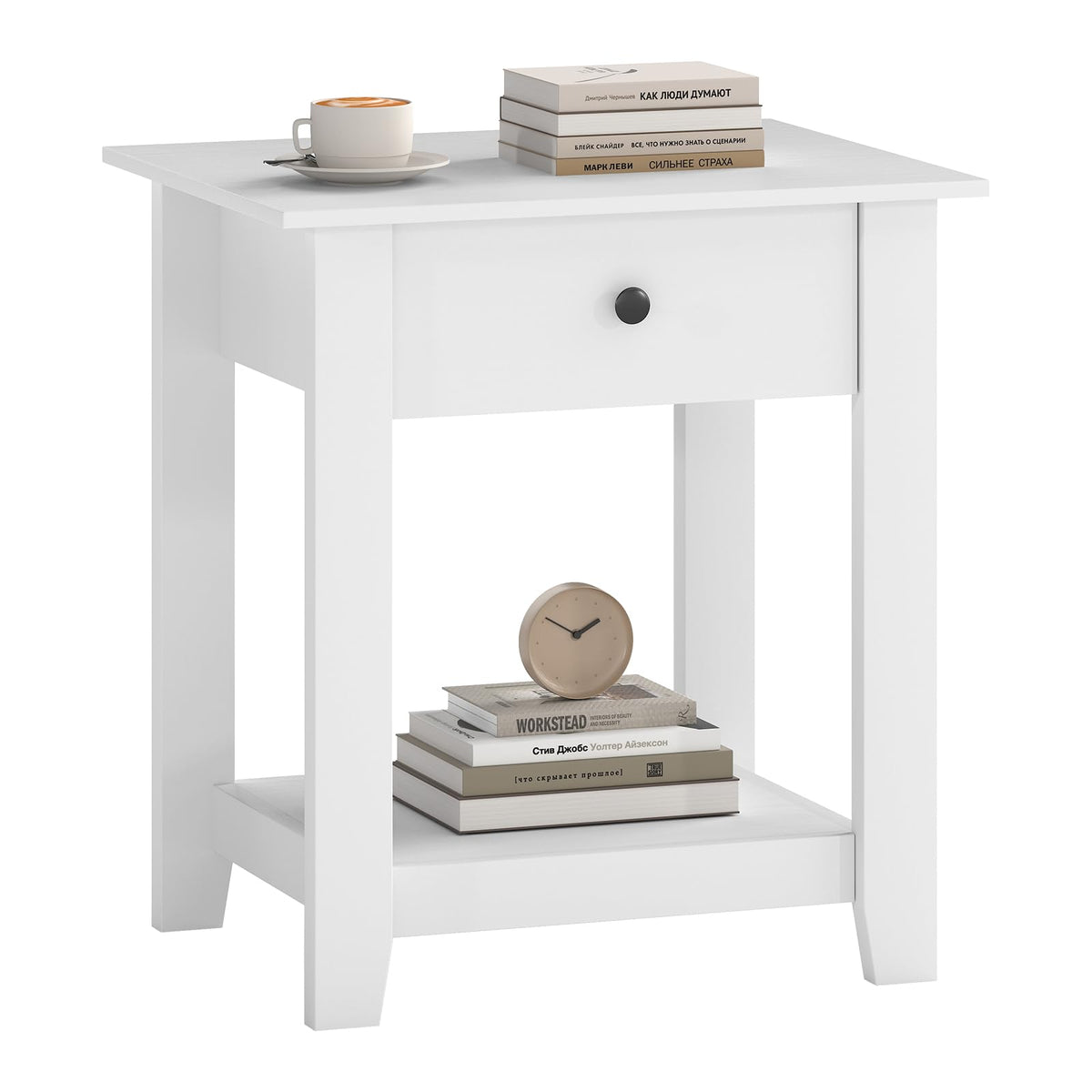 Goflame Nightstand with Drawer 2-Tier Modern Bedside Table with Open Shelf and Storage