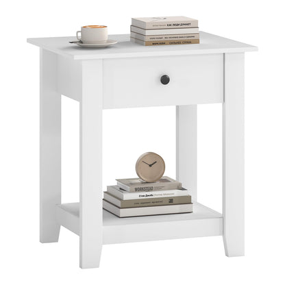 Goflame Nightstand with Drawer 2-Tier Modern Bedside Table with Open Shelf and Storage