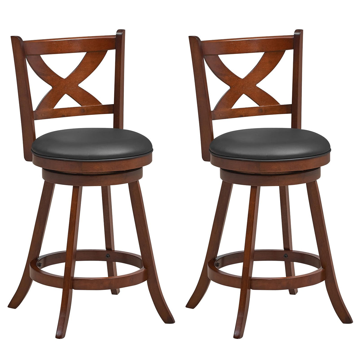 Goflame Swivel Bar Stools Set of 2, Farmhouse Wooden Barstools with Back