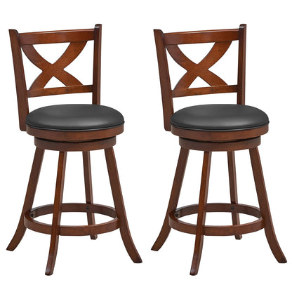 Goflame Swivel Bar Stools Set of 2, Farmhouse Wooden Barstools with Back