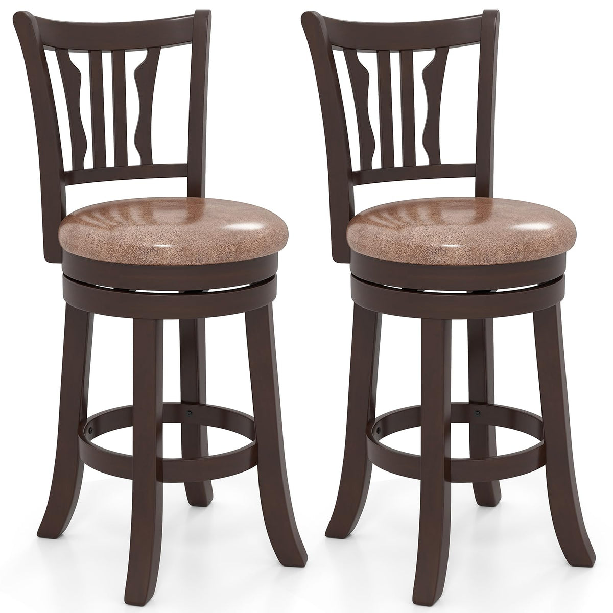 Goflame 26" Upholstered Counter Height Swivel Bar Stools Set of 2/4 with Back and Solid Rubber Frame