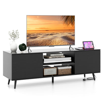 Goflame TV Stand with Power Outlet for TVs up to 60'', Entertainment Center with Cable Hole, Cabinets