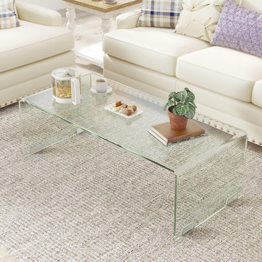 Goflame 42 x 19.7 Inch Clear Tempered Glass Coffee Table with Rounded Edges