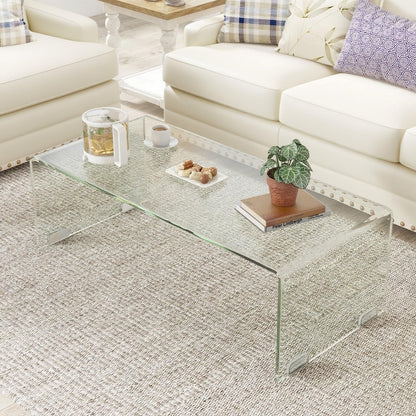 Goflame 42 x 19.7 Inch Clear Tempered Glass Coffee Table with Rounded Edges