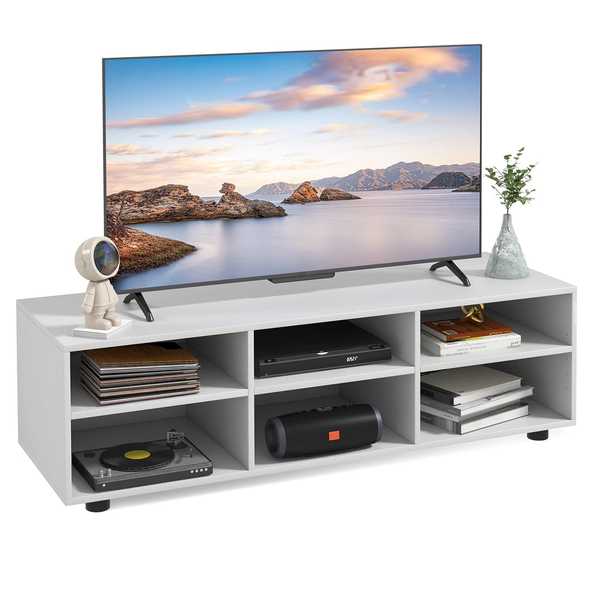 Goflame TV Stand with Cube Storage - TV Console Cabinet w/ 6 Open Compartments
