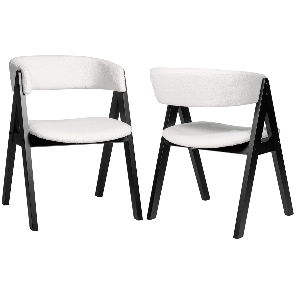Goflame Wooden Dining Chairs Set of 2/4 Modern Sherpa Upholstered Kitchen Chair