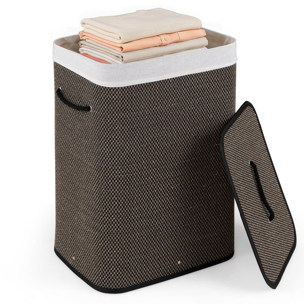Goflame 19 Gal Rectangular Bamboo Laundry Hamper with Lid