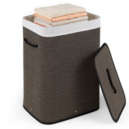 Goflame 19 Gal Rectangular Bamboo Laundry Hamper with Lid
