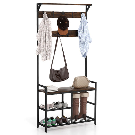 Goflame 3-in-1 Coat Rack, 71" Hall Tree with Shoe Bench