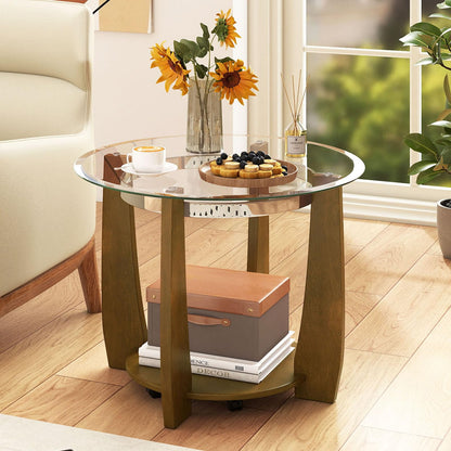 Goflame Round Glass Coffee Table 32" Rolling Center Tables with Wheels
