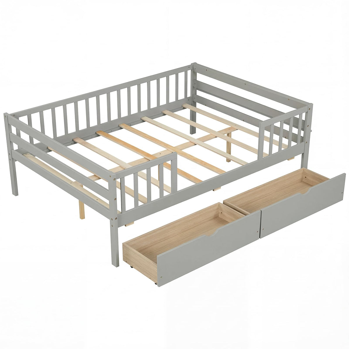 Goflame Full Kids Bed with Storage Drawers Wood Montessori Bed