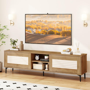 Goflame Mid Century Modern TV Stand for 55-65 Inch TV Waveform Fluted Entertainment Center