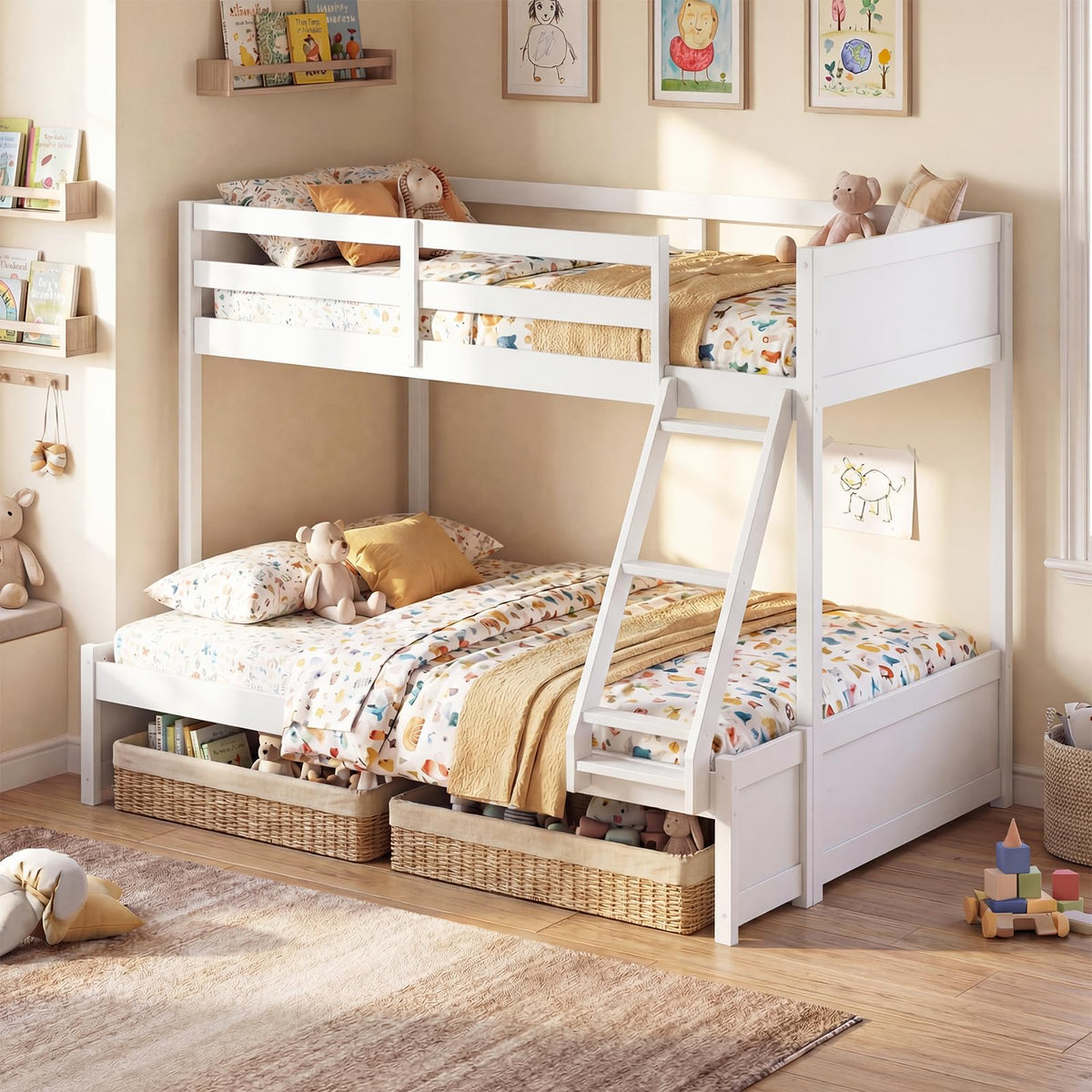 Goflame Twin Over Full Bunk Bed Wood Bunk Bed