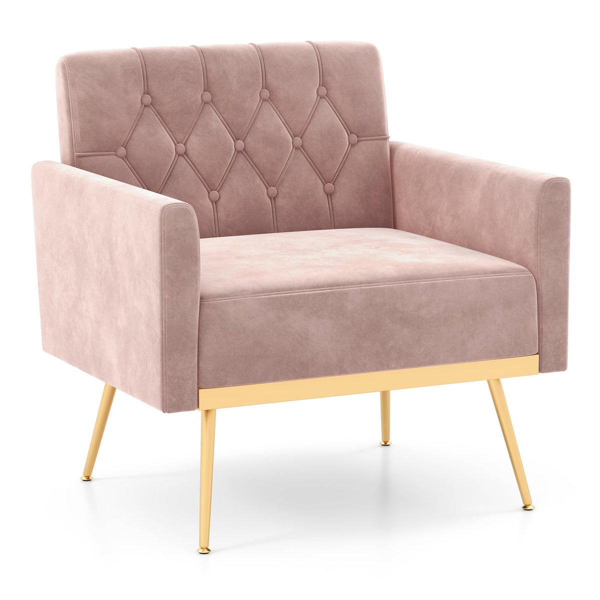 Goflame Modern Velvet Accent Chair Set of 1/2, Mid-Century Upholstered Single Sofa Chair w/Button Tufted Back