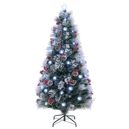 Goflame Pre-lit Fiber Optic Christmas Tree, Artificial Snowy Xmas Tree with 49 Cool White LED Lights