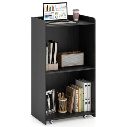 Goflame Portable Podium Stand, Lectern Podium with 2 Storage Shelves, 4 Universal Wheels, Mobile Speaking Podium Hostess Stand Pulpits