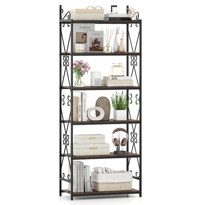 Goflame 6-Tier Bookshelf Industrial Bookcase with 2 Anti-Tipping Kits and Metal Frame