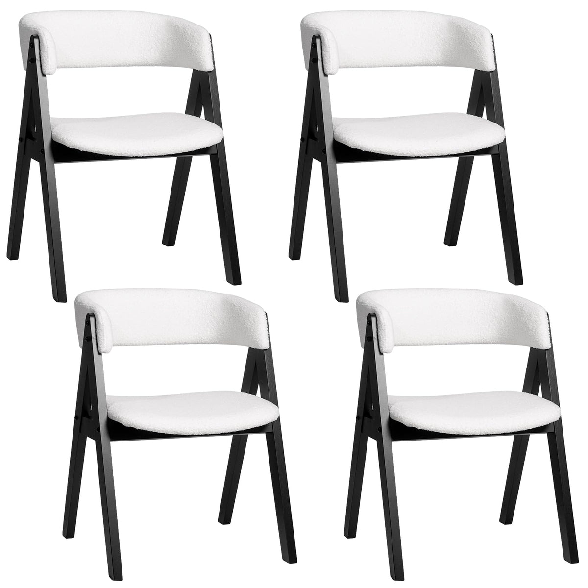 Goflame Wooden Dining Chairs Set of 2/4 Modern Sherpa Upholstered Kitchen Chair