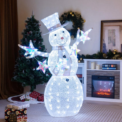 Goflame 5 FT Lighted Snowman Christmas Outdoor Decoration with Hat, Scarf & Stars