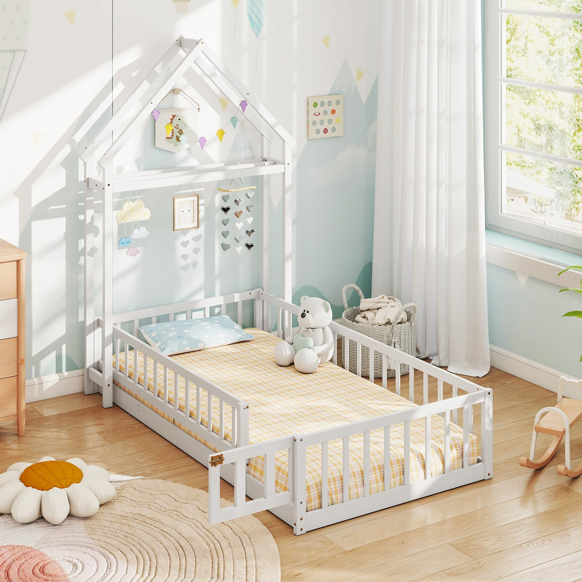 Goflame Twin House Floor Bed for Kids